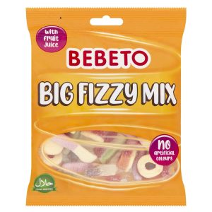 Bebeto Big Fizzy Mix Gummy Sweets, Fizzy Fruity Sweets, Halal Certified Candy, Single Pack